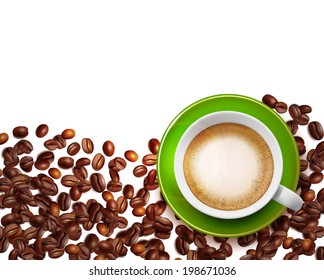 Coffee cup with coffee grain. 
Vector coffee cup and vector grain.