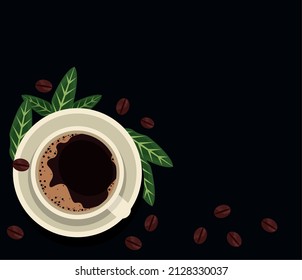 coffee cup and grains airview
