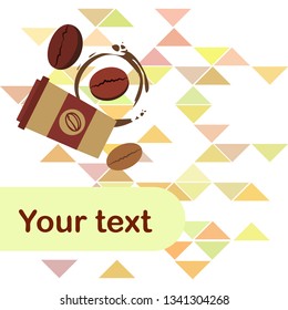 Coffee cup, coffee grains, breakfast concept. Drinks menu for restaurant, vector background.