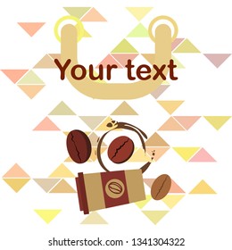 Coffee cup, coffee grains, breakfast concept. Drinks menu for restaurant, vector background.