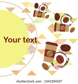 Coffee cup, coffee grains, breakfast concept. Drinks menu for restaurant, vector background.