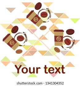 Coffee cup, coffee grains, breakfast concept. Drinks menu for restaurant, vector background.