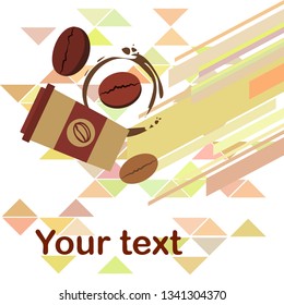 Coffee cup, coffee grains, breakfast concept. Drinks menu for restaurant, vector background.