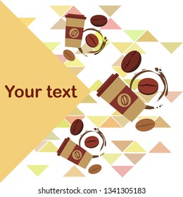 Coffee cup, coffee grains, breakfast concept. Drinks menu for restaurant, vector background.