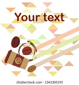 Coffee cup, coffee grains, breakfast concept. Drinks menu for restaurant, vector background.