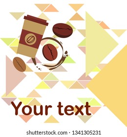 Coffee cup, coffee grains, breakfast concept. Drinks menu for restaurant, vector background.