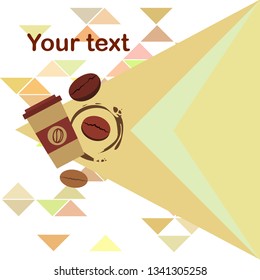 Coffee cup, coffee grains, breakfast concept. Drinks menu for restaurant, vector background.