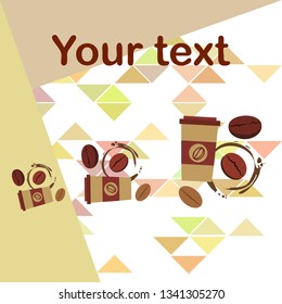 Coffee cup, coffee grains, breakfast concept. Drinks menu for restaurant, vector background.