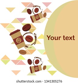 Coffee cup, coffee grains, breakfast concept. Drinks menu for restaurant, vector background.