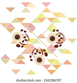 Coffee cup, coffee grains, breakfast concept. Drinks menu for restaurant, vector background.