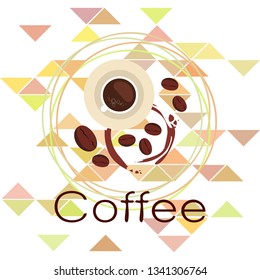 Coffee cup, coffee grains, breakfast concept. Drinks menu for restaurant, vector background.