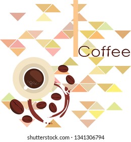 Coffee cup, coffee grains, breakfast concept. Drinks menu for restaurant, vector background.