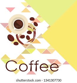Coffee cup, coffee grains, breakfast concept. Drinks menu for restaurant, vector background.