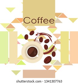 Coffee cup, coffee grains, breakfast concept. Drinks menu for restaurant, vector background.