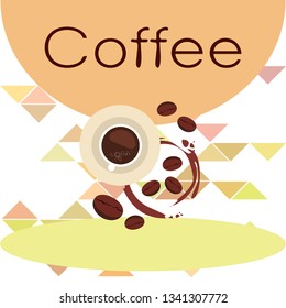 Coffee cup, coffee grains, breakfast concept. Drinks menu for restaurant, vector background.