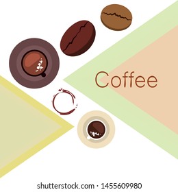 Coffee cup, coffee grains, breakfast concept. Drinks menu for restaurant, vector background.