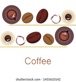 Coffee cup, coffee grains, breakfast concept. Drinks menu for restaurant, vector background.
