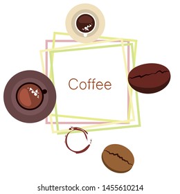 Coffee cup, coffee grains, breakfast concept. Drinks menu for restaurant, vector background.