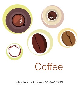 Coffee cup, coffee grains, breakfast concept. Drinks menu for restaurant, vector background.