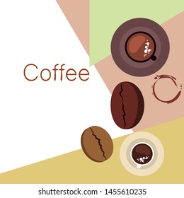 Coffee cup, coffee grains, breakfast concept. Drinks menu for restaurant, vector background.