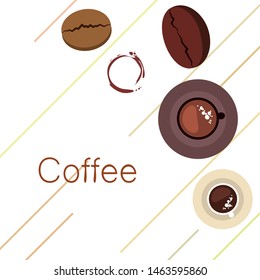 Coffee cup, coffee grains, breakfast concept. Drinks menu for restaurant, vector background.