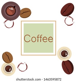 Coffee cup, coffee grains, breakfast concept. Drinks menu for restaurant, vector background.