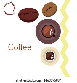 Coffee cup, coffee grains, breakfast concept. Drinks menu for restaurant, vector background.