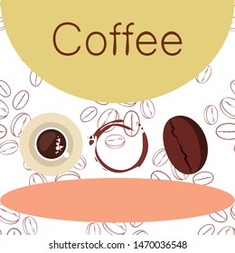 Coffee cup, coffee grains, breakfast concept. Drinks menu for restaurant, vector background.