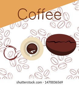 Coffee cup, coffee grains, breakfast concept. Drinks menu for restaurant, vector background.
