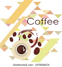 Coffee cup, coffee grains, breakfast concept. Drinks menu for restaurant, vector background.
