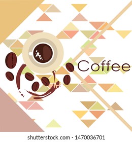 Coffee cup, coffee grains, breakfast concept. Drinks menu for restaurant, vector background.