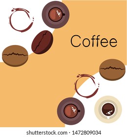Coffee cup, coffee grains, breakfast concept. Drinks menu for restaurant, vector background.