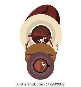 Coffee cup, coffee grains, breakfast concept. Drinks menu for restaurant, vector background.