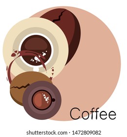 Coffee cup, coffee grains, breakfast concept. Drinks menu for restaurant, vector background.