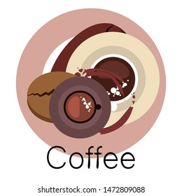 Coffee cup, coffee grains, breakfast concept. Drinks menu for restaurant, vector background.