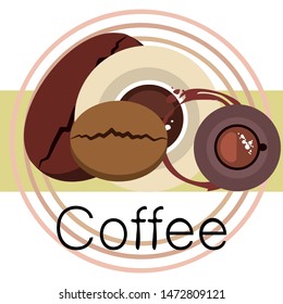 Coffee cup, coffee grains, breakfast concept. Drinks menu for restaurant, vector background.