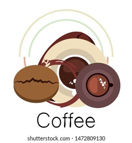 Coffee cup, coffee grains, breakfast concept. Drinks menu for restaurant, vector background.