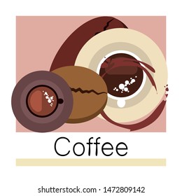 Coffee cup, coffee grains, breakfast concept. Drinks menu for restaurant, vector background.