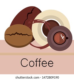 Coffee cup, coffee grains, breakfast concept. Drinks menu for restaurant, vector background.