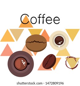 Coffee cup, coffee grains, breakfast concept. Drinks menu for restaurant, vector background.