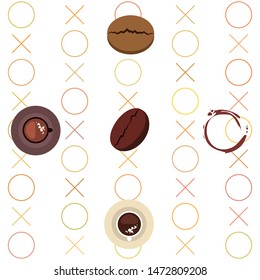 Coffee cup, coffee grains, breakfast concept. Drinks menu for restaurant, vector background.