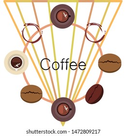 Coffee cup, coffee grains, breakfast concept. Drinks menu for restaurant, vector background.