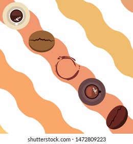Coffee cup, coffee grains, breakfast concept. Drinks menu for restaurant, vector background.