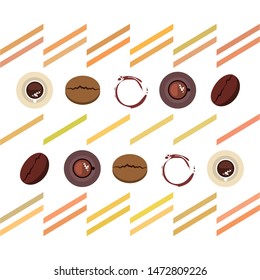 Coffee cup, coffee grains, breakfast concept. Drinks menu for restaurant, vector background.