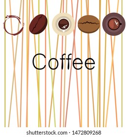 Coffee cup, coffee grains, breakfast concept. Drinks menu for restaurant, vector background.