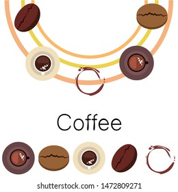 Coffee cup, coffee grains, breakfast concept. Drinks menu for restaurant, vector background.