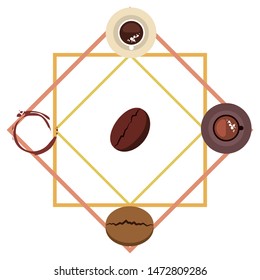 Coffee cup, coffee grains, breakfast concept. Drinks menu for restaurant, vector background.