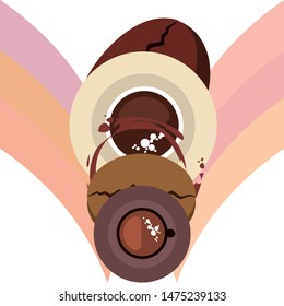 Coffee cup, coffee grains, breakfast concept. Drinks menu for restaurant, vector background.