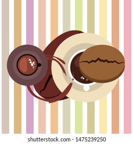 Coffee cup, coffee grains, breakfast concept. Drinks menu for restaurant, vector background.
