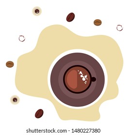 Coffee cup, coffee grains, breakfast concept. Drinks menu for restaurant, vector background.